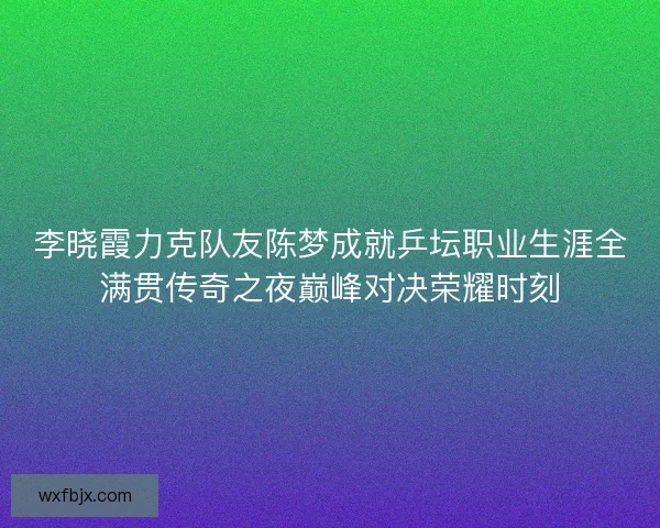 李晓霞力克队友陈梦成就乒坛职业生涯全满贯传奇之夜巅峰对决荣耀时刻