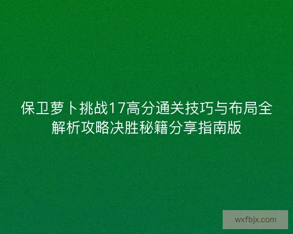 保卫萝卜挑战17高分通关技巧与布局全解析攻略决胜秘籍分享指南版 保卫萝卜挑战17高分通关技巧与布局全解析攻略决胜秘籍分享指南版