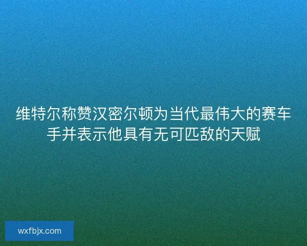 维特尔称赞汉密尔顿为当代最伟大的赛车手并表示他具有无可匹敌的天赋 维特尔称赞汉密尔顿为当代最伟大的赛车手并表示他具有无可匹敌的天赋